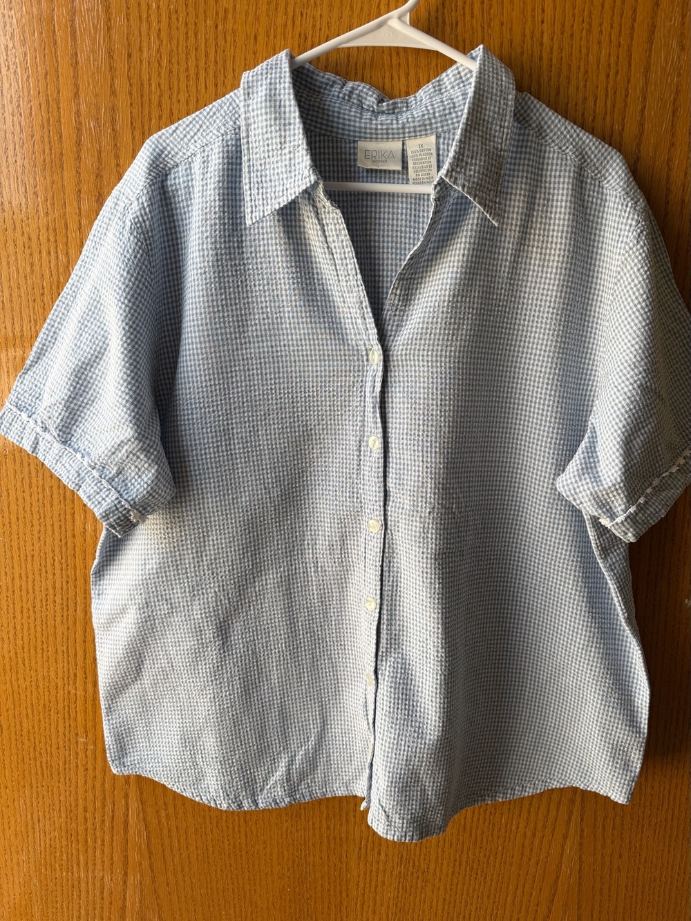 Erika Woman Blue Gingham Plaid Button Up Shirt Womens Plus Size 1X